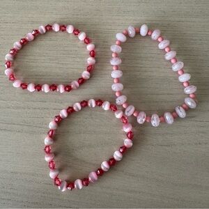 3-Pink Faceted Beaded Stretch Bracelets